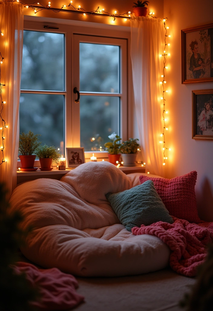 27 Cozy Reading Nook Ideas to Transform Your Home - 9. The Warm Glow of Fairy Lights