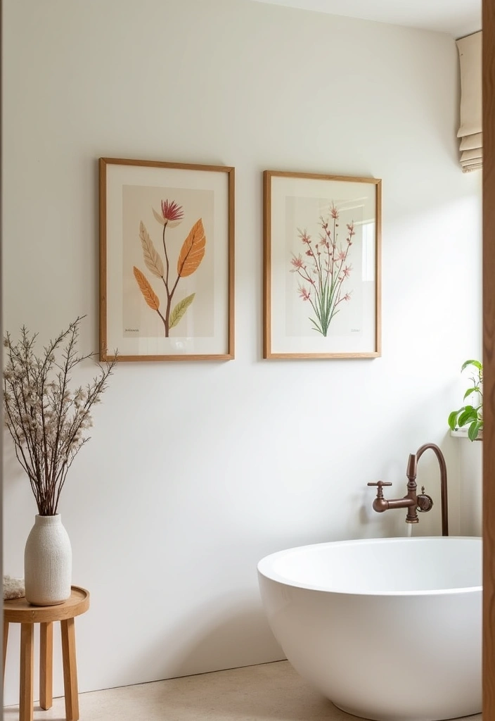 27 Japandi Bathroom Design Ideas: The Perfect Blend of Minimalism and Functionality - 11. Simple Wall Art