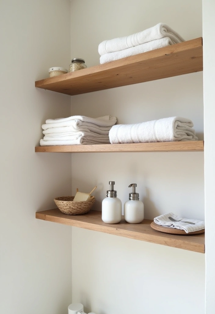 27 Japandi Bathroom Design Ideas: The Perfect Blend of Minimalism and Functionality - 3. Open Shelving