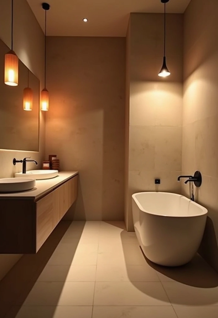 27 Japandi Bathroom Design Ideas: The Perfect Blend of Minimalism and Functionality - 6. Minimalist Lighting