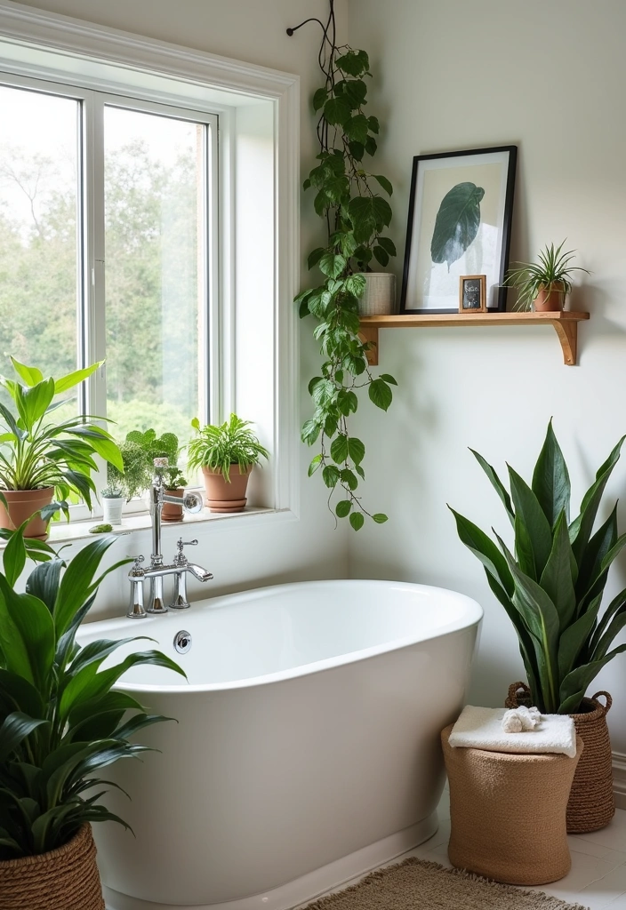 27 Japandi Bathroom Design Ideas: The Perfect Blend of Minimalism and Functionality - 7. Indoor Plants