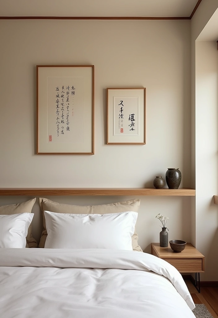 27 Japanese Bedroom Design Ideas - 8. Japanese Art and Calligraphy