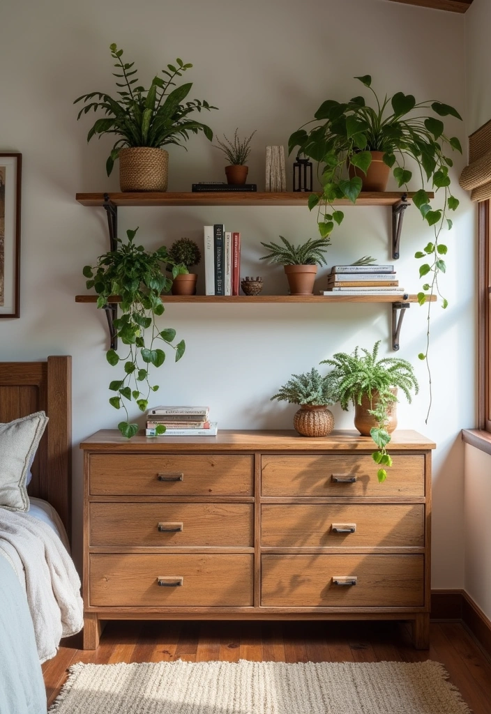 27 Rustic Bedroom Ideas: Embrace the Cozy Farmhouse Aesthetic - 13. Open Shelving