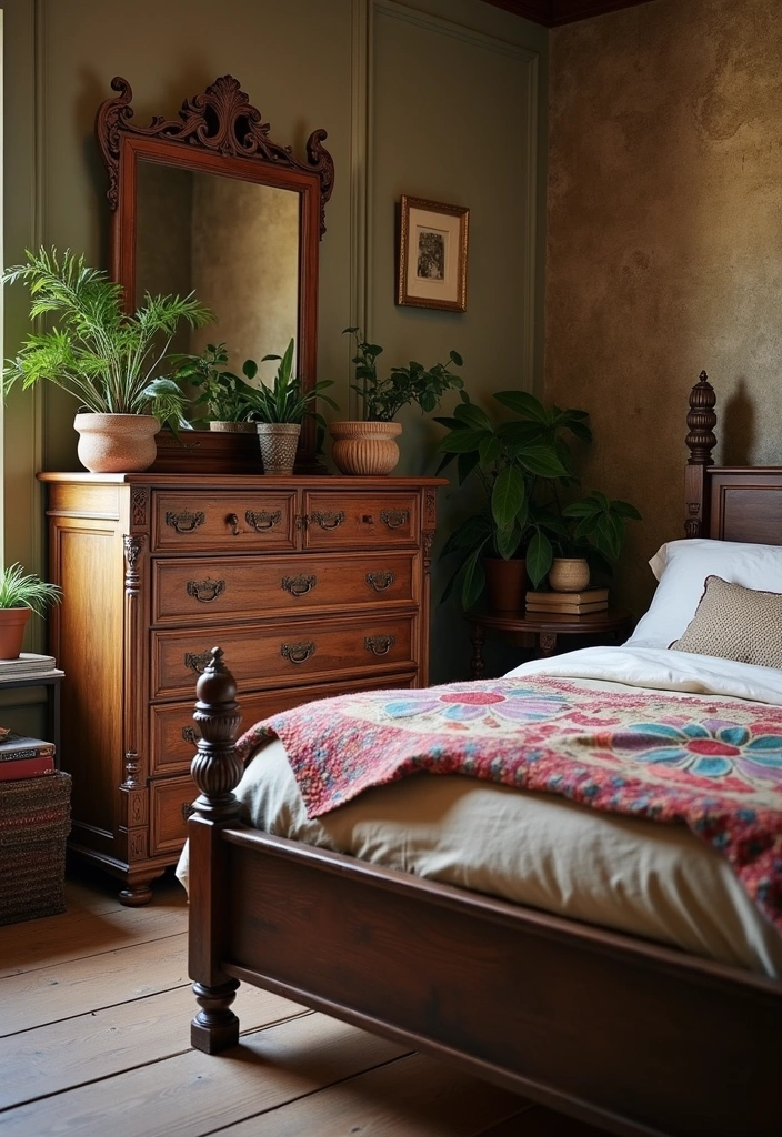 27 Rustic Bedroom Ideas: Embrace the Cozy Farmhouse Aesthetic - 3. Vintage Furniture Pieces
