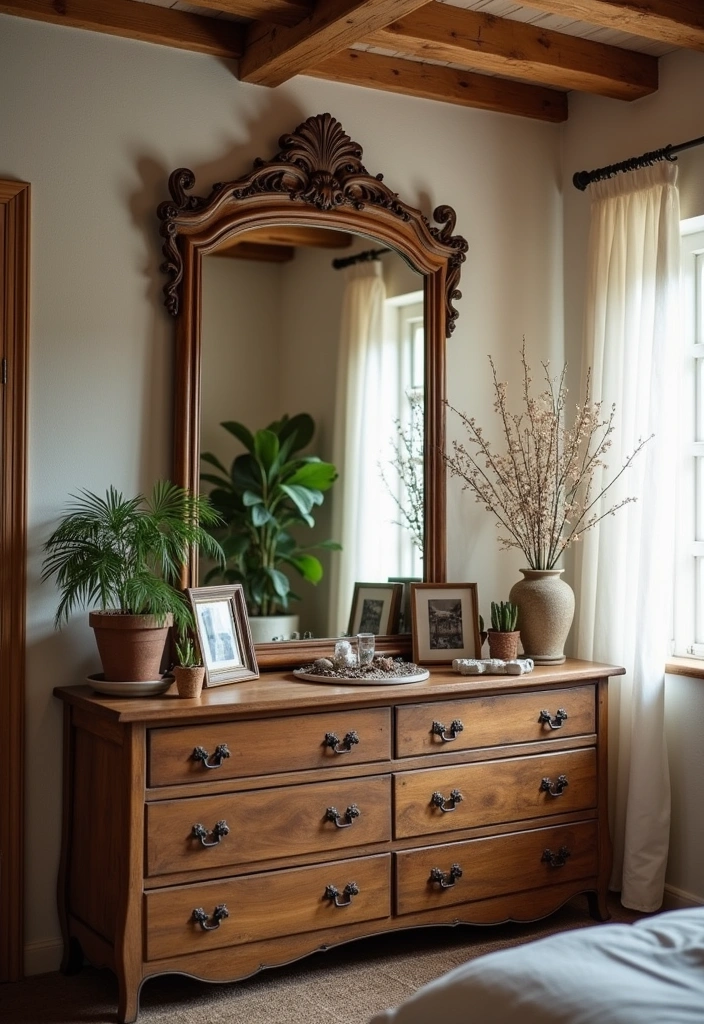 27 Rustic Bedroom Ideas: Embrace the Cozy Farmhouse Aesthetic - 9. Vintage Mirrors