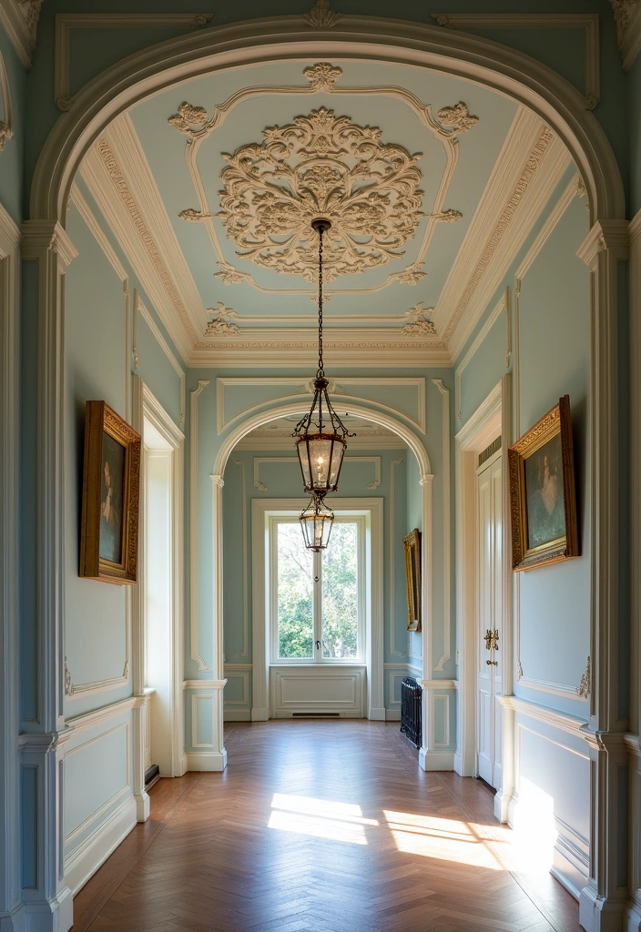 27 Stunning Victorian Hallway Ideas to Elevate Your Home Decor - 14. Decorative Ceiling Elements