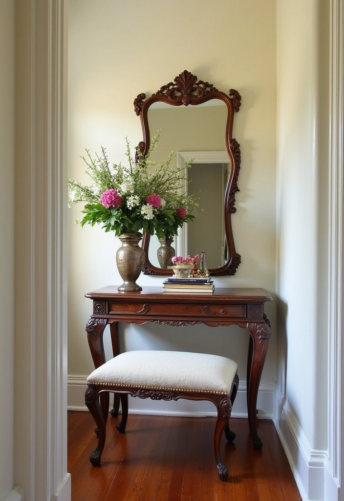 27 Stunning Victorian Hallway Ideas to Elevate Your Home Decor - 5. Antique Furniture Pieces